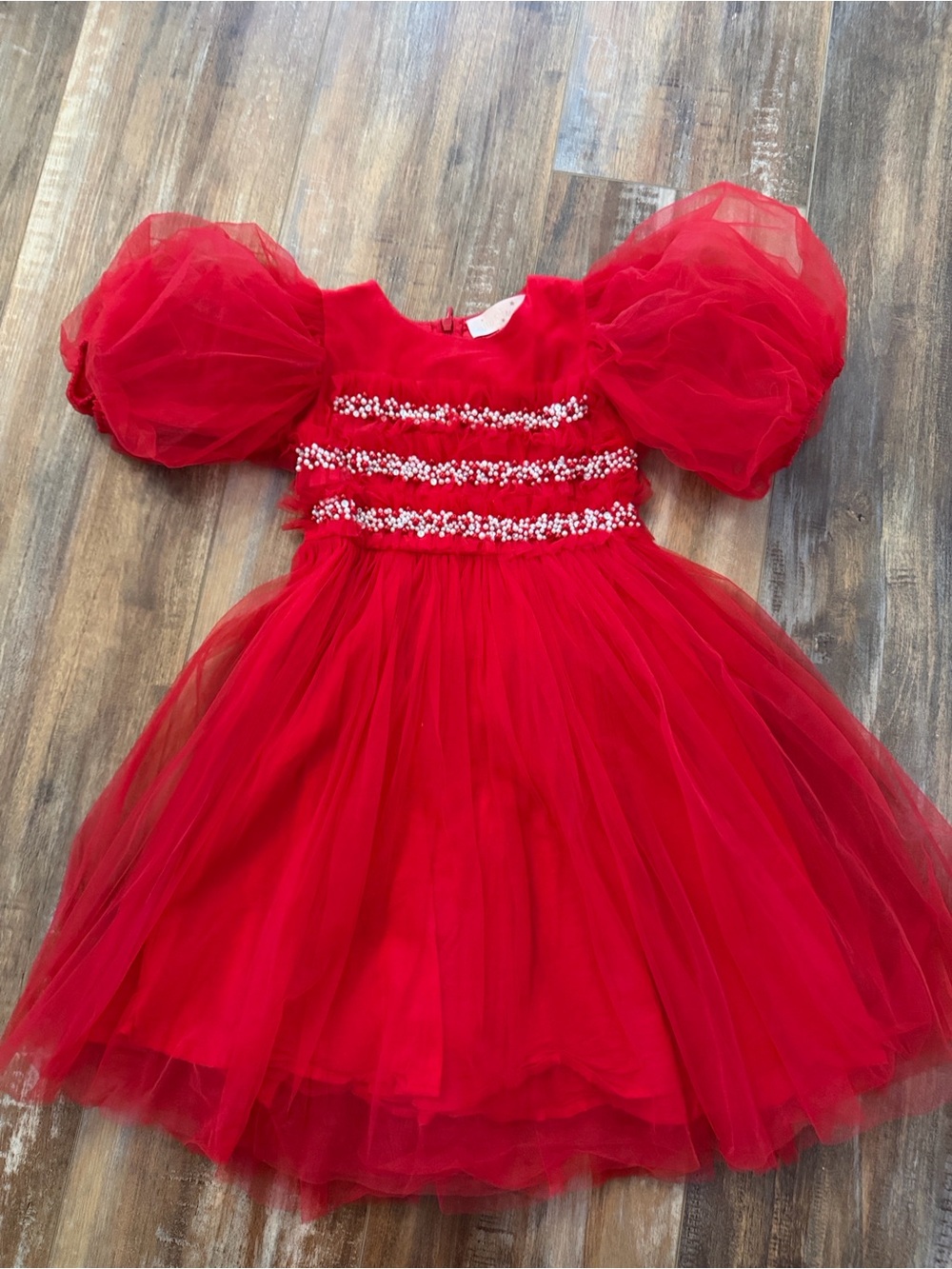 Tutu Du Monde Red Pearl-Trimmed Ruffle Tulle Dress